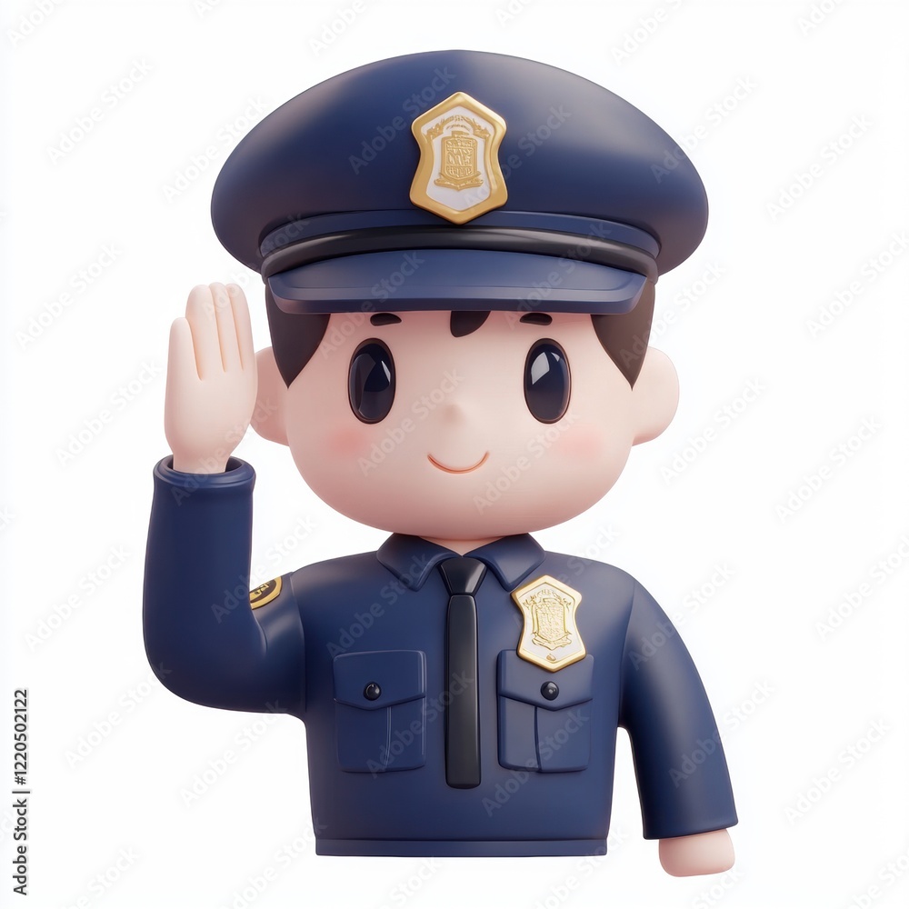 3D icon cartoon police officer saluting with a badge isolated on a white background --quality 2 3D icon cartoon police officer saluting with a badge isolated on a white background --quality 2