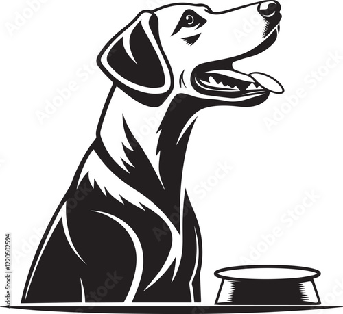  hungry dog silhouette of dog on white background.