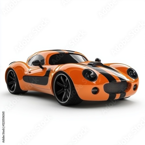 3D icon cartoon sports car with racing stripes isolated on a white background --quality 2