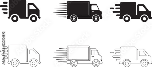 Fast shipping delivery truck and Outline flat icon for apps and websites vector