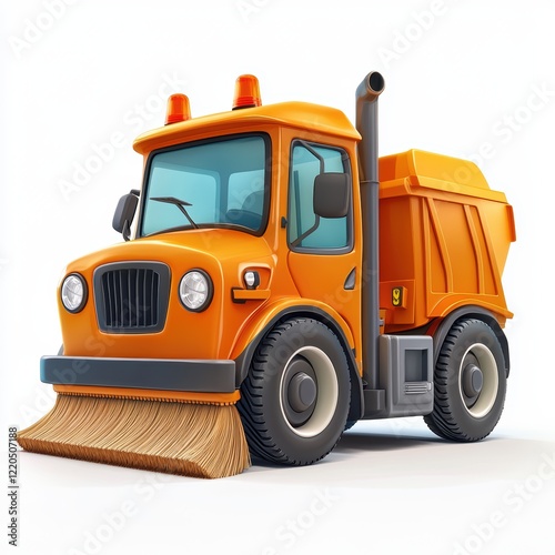 3D icon cartoon street sweeper truck with rotating brushes, isolated on a white background --quality 2 photo