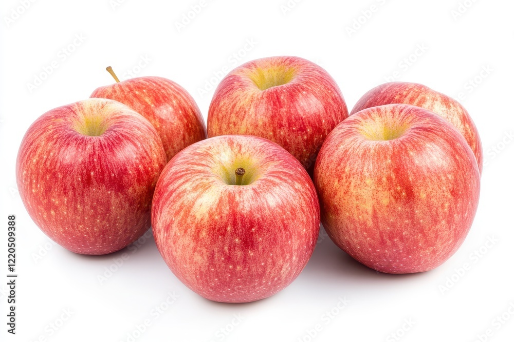 Five red apples on white background, studio shot, healthy food Five red apples on white background, studio shot, healthy food