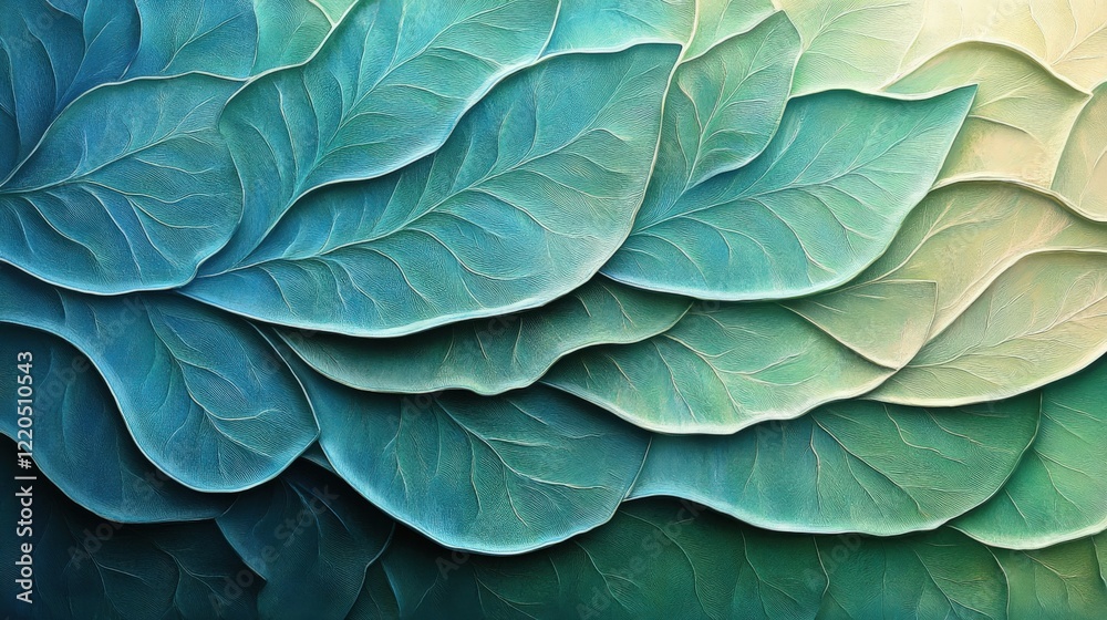 Textured Leaf Design in Aquatic Hues Textured Leaf Design in Aquatic Hues
