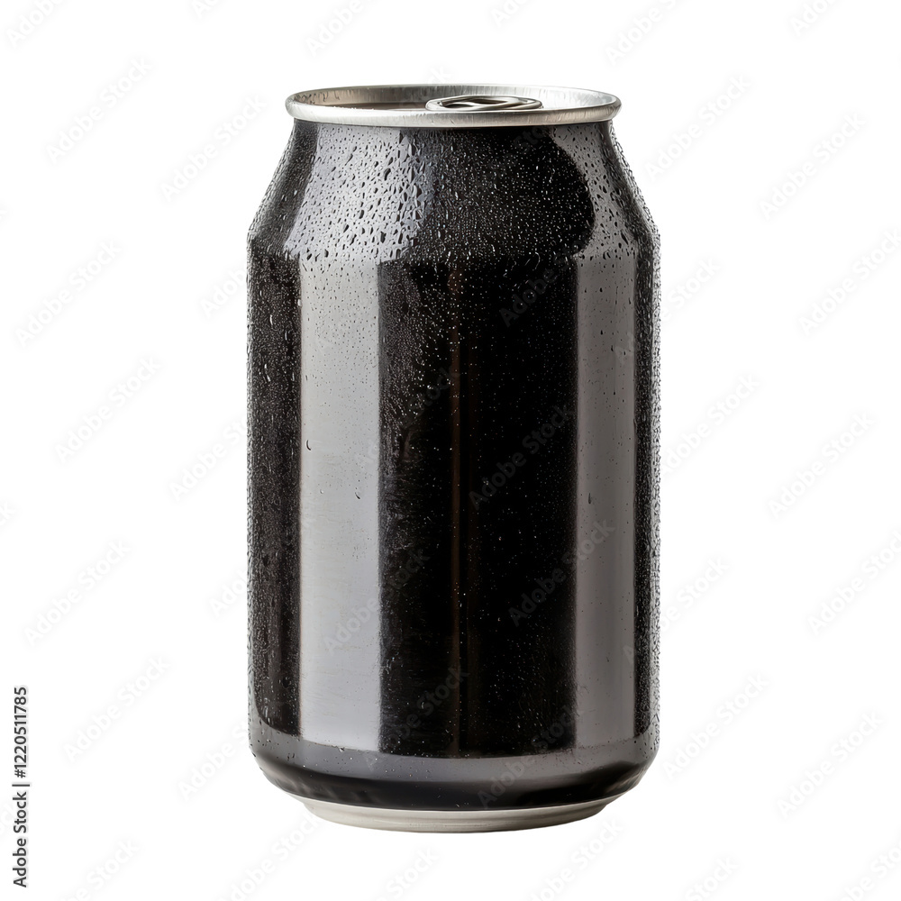 Sleek Black Soda Can with Water Droplets, cut out Sleek Black Soda Can with Water Droplets, cut out