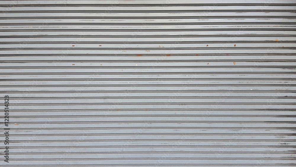 Rolling door. Steel shutter door of warehouse. The shutters are gray metal. Steel rolling shutter background. Silver metal rolling shutter background. Background images and texture images. Rolling door. Steel shutter door of warehouse. The shutters are gray metal. Steel rolling shutter background. Silver metal rolling shutter background. Background images and texture images.