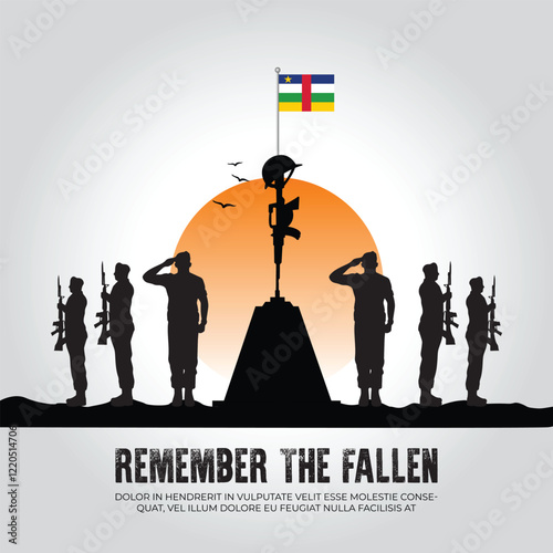 Central African Republic flag in remember the fallen flag for morning sun and army design