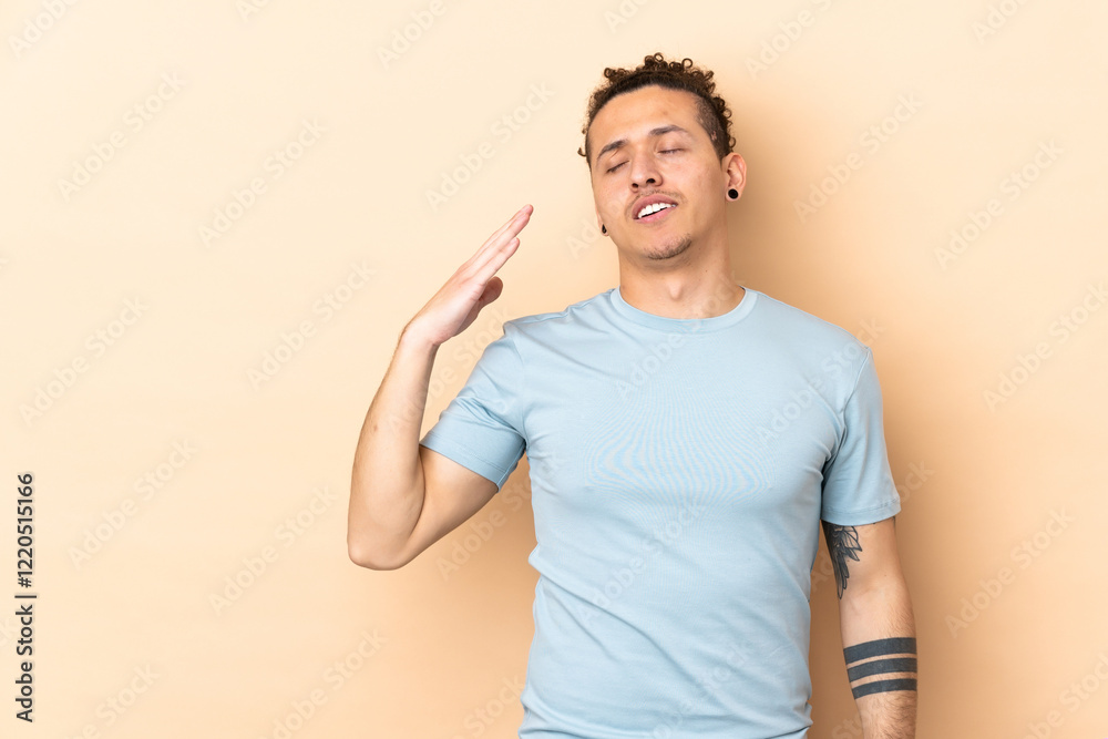 Caucasian man over isolated background with tired and sick expression Caucasian man over isolated background with tired and sick expression