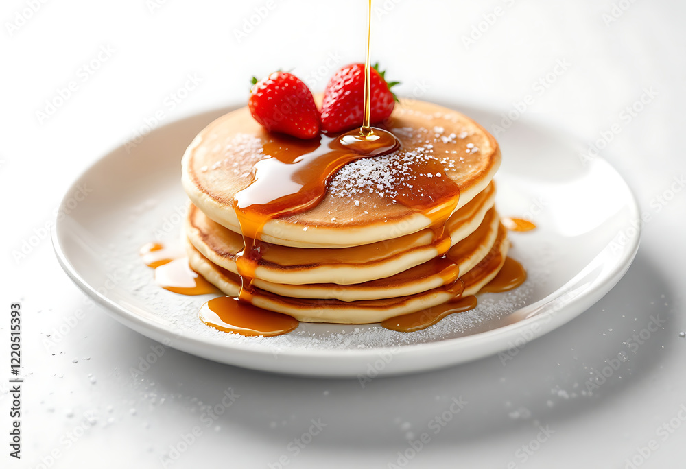 Delicious Pancakes with Strawberries and Maple Syrup