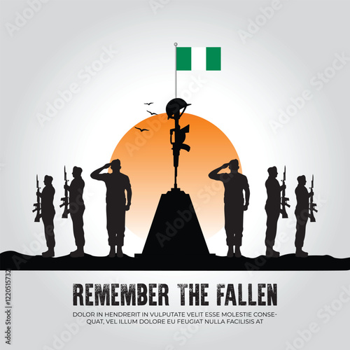 Nigeria flag in remember the fallen flag for morning sun and army design