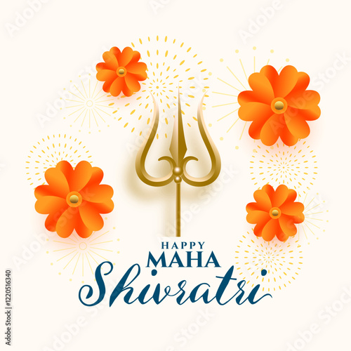 happy maha shivratri wishes card with golden trident design