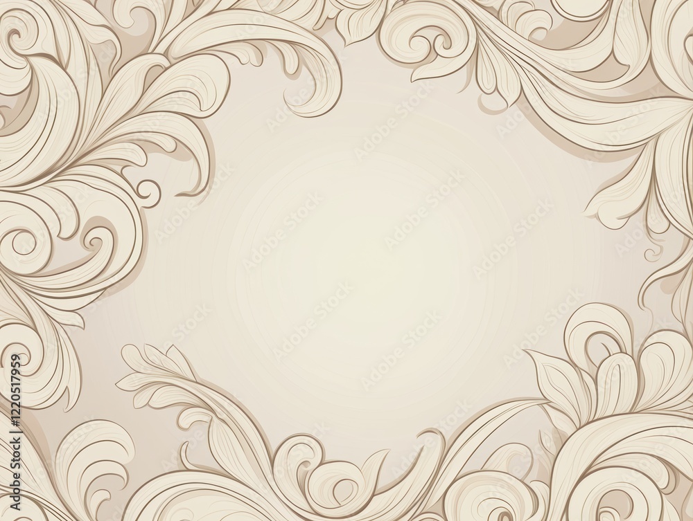 Elegant beige floral pattern border on a light background Elegant beige floral pattern border on a light background