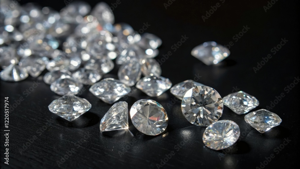 A bundle of raw diamonds in various sizes and shapes on a black surface with subtle sparkle and shine, black, precious, diamonds, sparkling A bundle of raw diamonds in various sizes and shapes on a black surface with subtle sparkle and shine, black, precious, diamonds, sparkling