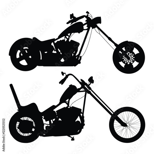 Set of Old School chopper bike black silhoueete icons Illustration Vol 02