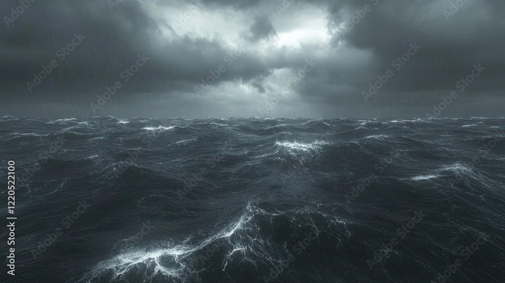 Obraz premium Stormy sea, dark clouds, rough ocean waves, dramatic sky