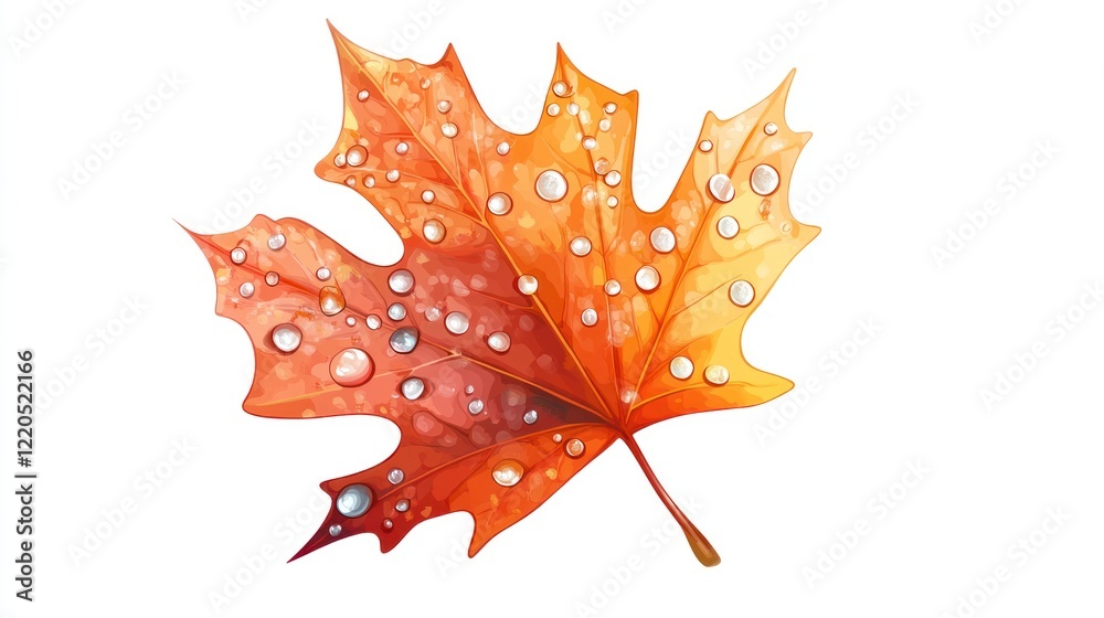 Autumn Maple Leaf with Dew Drops: A Vibrant Fall Image Autumn Maple Leaf with Dew Drops: A Vibrant Fall Image