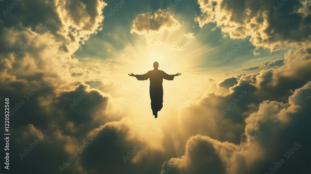 Divine Figure Ascending Through Heavenly Clouds Divine Figure Ascending Through Heavenly Clouds