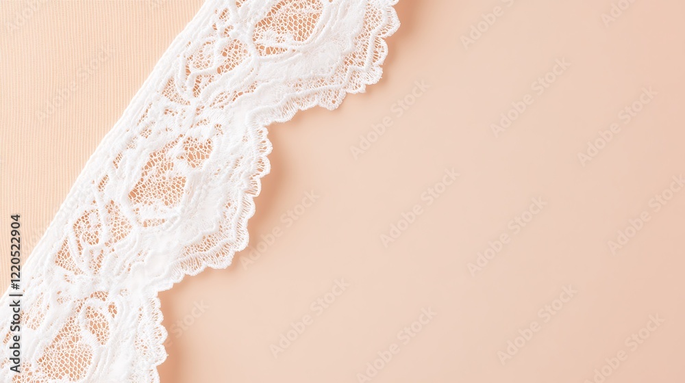 White Lace Trim on Peach Colored Background White Lace Trim on Peach Colored Background
