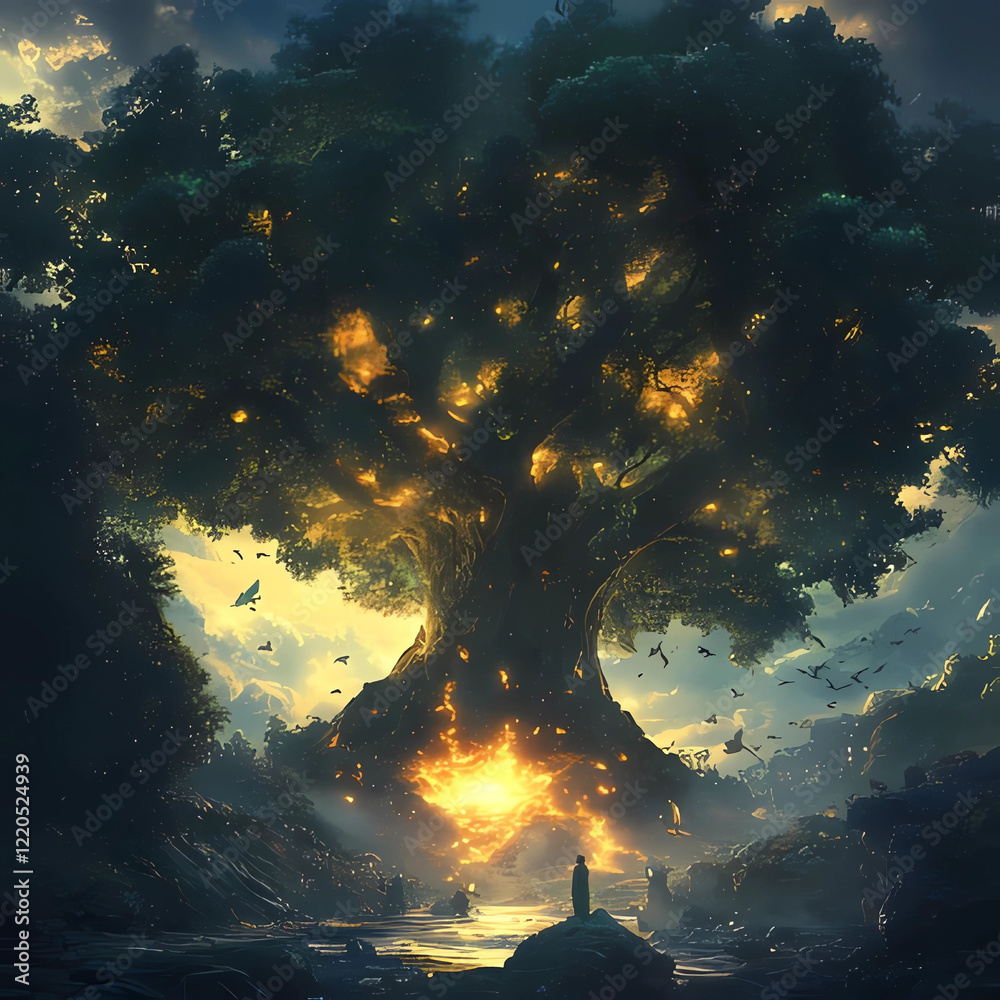 Fototapeta premium Mystical Tree in Fantasy Landscape