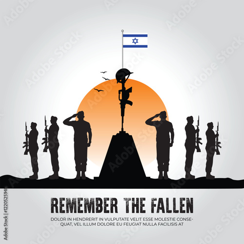 Israel flag in remember the fallen flag for morning sun and army design