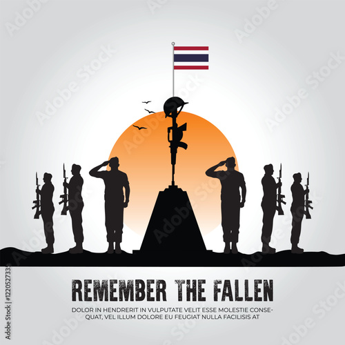 Thailand flag in remember the fallen flag for morning sun and army design
