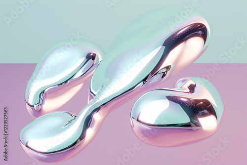 Wallpaper Mural Liquid chrome magic, a captivating turquoise droplet, with a metallic sheen, dances in a world of soft pink hues Torontodigital.ca