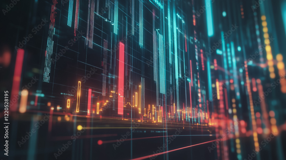 Naklejka premium Abstract dark blue background with Colorful charts and graphs with statistics to innovative analyze business potential and forecast future development of companies growth.