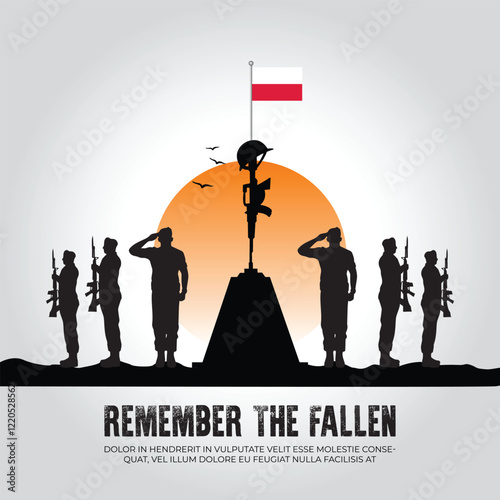 Poland flag in remember the fallen flag for morning sun and army design