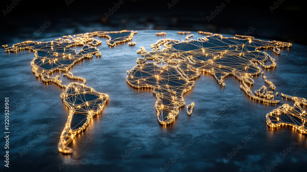Digital map showing global supply routes and connections illuminated Digital map showing global supply routes and connections illuminated