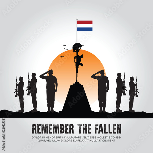 Netherlands flag in remember the fallen flag for morning sun and army design
