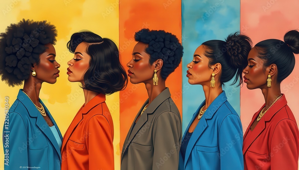 Obraz premium Dynamic Portrait Series: Celebrating Black Women in Color for Black History Month