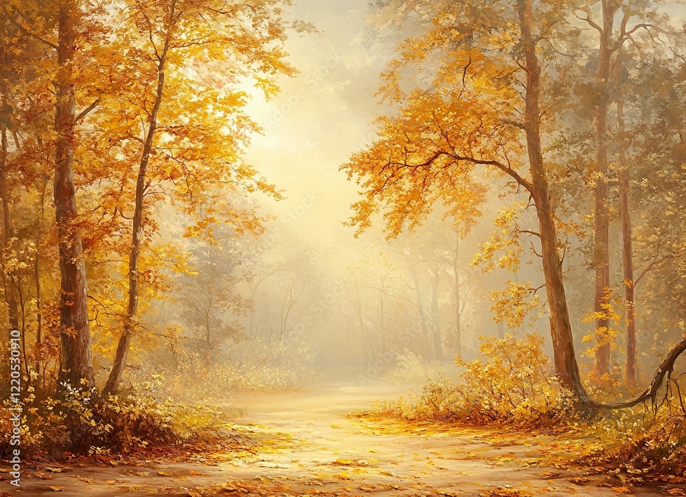 Fototapeta premium Autumn background with beautiful, colorful leaves and sunlight in a park. Autumn nature scene with generative ai