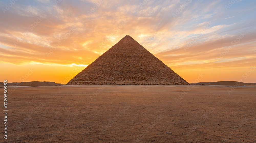 Majestic pyramid silhouette against vibrant orange and pink sunset sky Majestic pyramid silhouette against vibrant orange and pink sunset sky