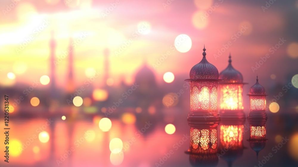 The sparkling lanterns in the mosque area are a symbol of the light of Islam, a symbol of the message of peace and tolerance and welcoming the holy month of Ramadan The sparkling lanterns in the mosque area are a symbol of the light of Islam, a symbol of the message of peace and tolerance and welcoming the holy month of Ramadan
