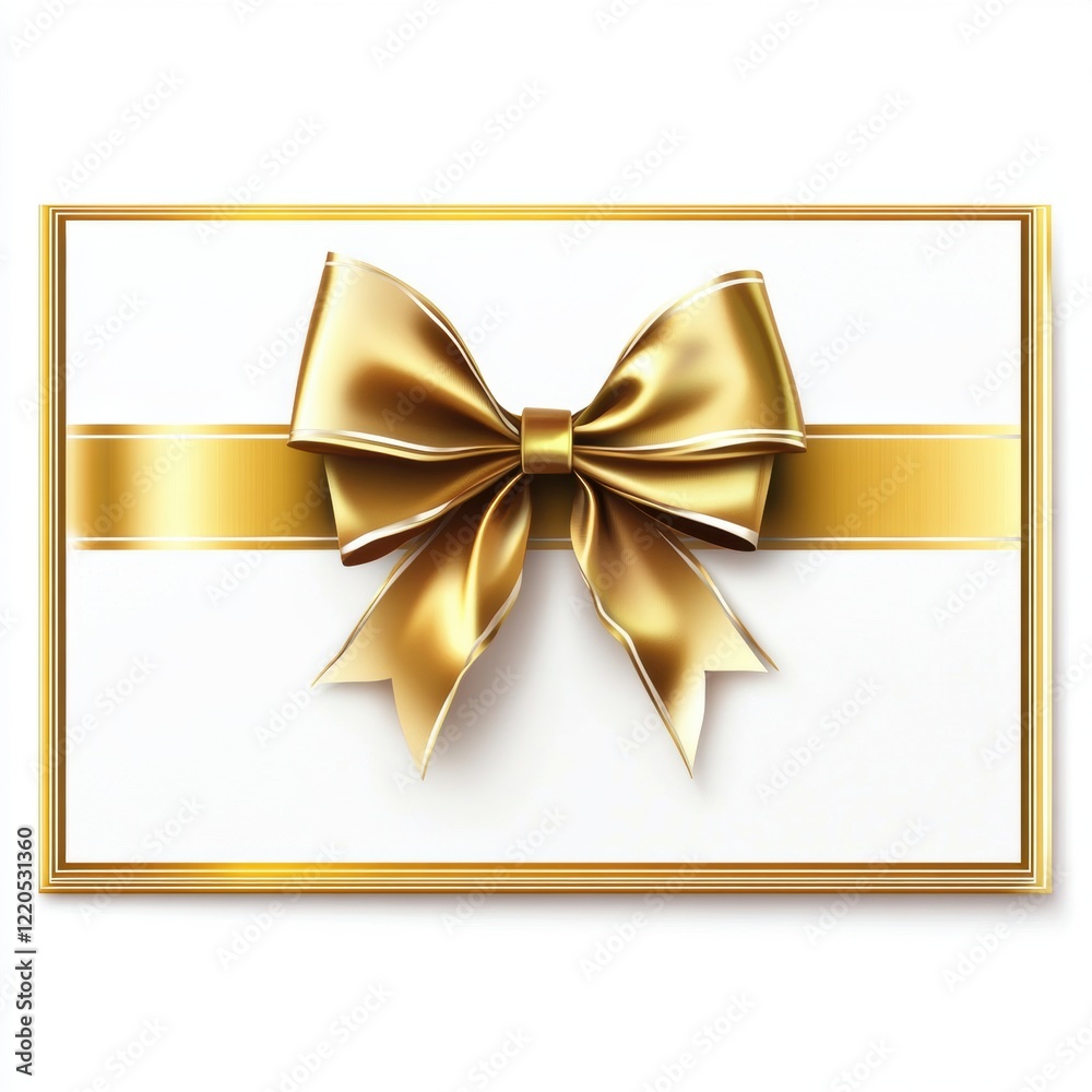 White gift voucher with gold ribbon and bow. Discount coupon. Isolated on white background White gift voucher with gold ribbon and bow. Discount coupon. Isolated on white background