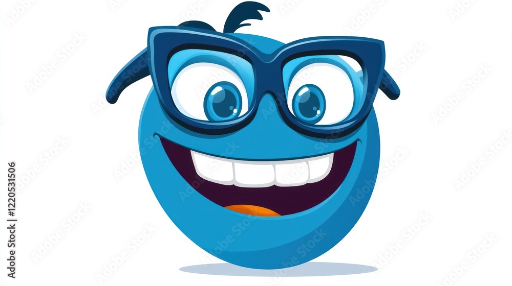 Joyful Blue Emoji with Glasses: A Cheerful Cartoon Character Joyful Blue Emoji with Glasses: A Cheerful Cartoon Character