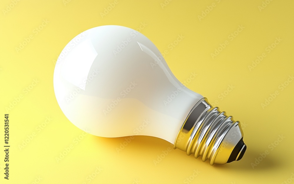 White light bulb on bright yellow background in pastel colors. Minimalist concept, bright idea concept, isolated lamp. 3d render illustration White light bulb on bright yellow background in pastel colors. Minimalist concept, bright idea concept, isolated lamp. 3d render illustration
