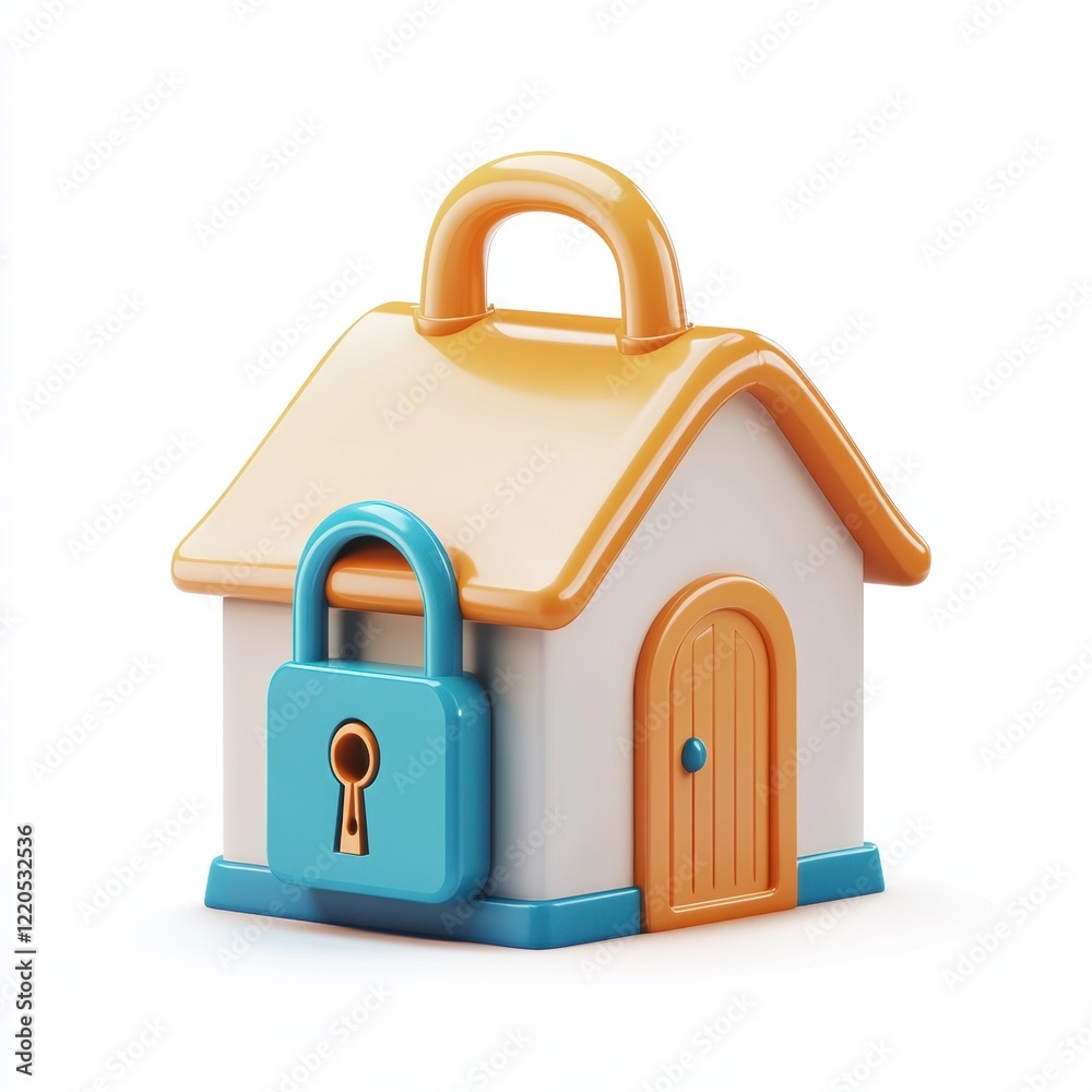 3D Home security icon, house with lock symbol isolated 3D Home security icon, house with lock symbol isolated
