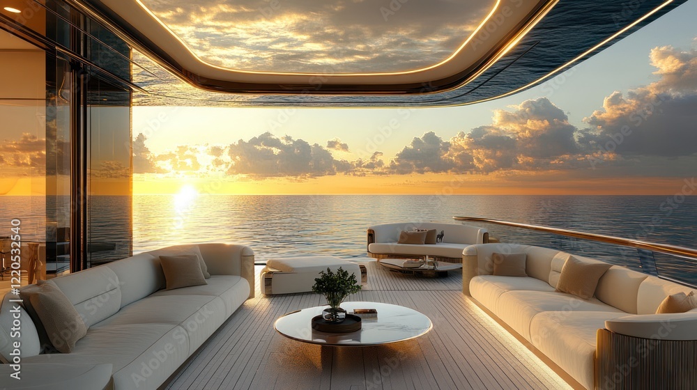 Fototapeta premium Luxury yacht sunset ocean deck relaxation