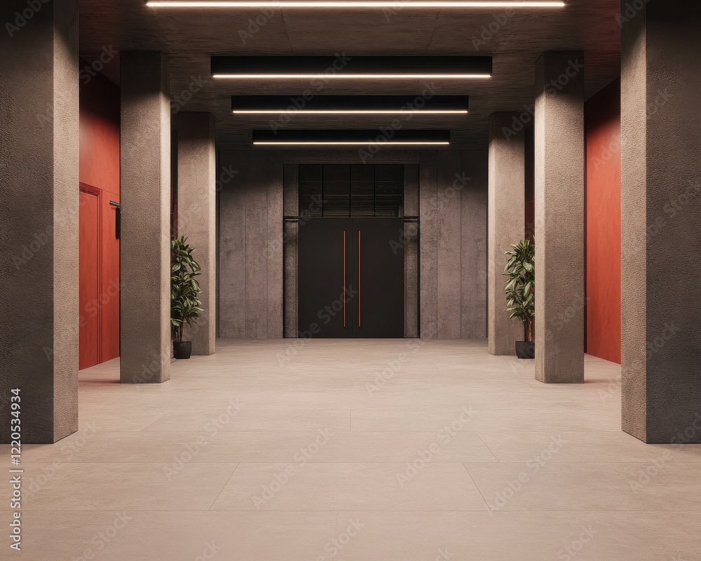 Fototapeta premium Clean Gym Entrance with Motivational Posters and Sleek Modern Design Elements