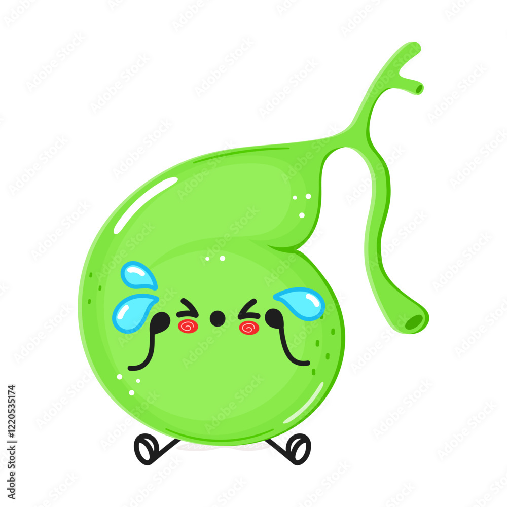 Crying Gallbladder character. Vector hand drawn cartoon kawaii character illustration icon. Isolated on white background Crying Gallbladder character. Vector hand drawn cartoon kawaii character illustration icon. Isolated on white background