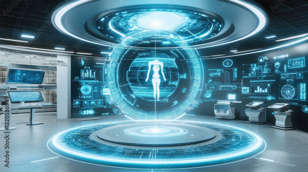 Futuristic Medical Hologram Scan Displays Body Data Analysis Futuristic Medical Hologram Scan Displays Body Data Analysis