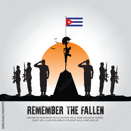 Cuba flag in remember the fallen flag for morning sun and army design