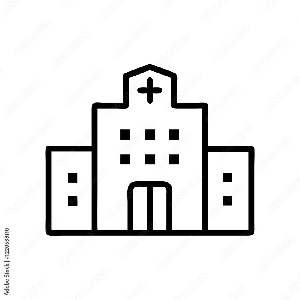 Hospital building icon in black outline style Hospital building icon in black outline style