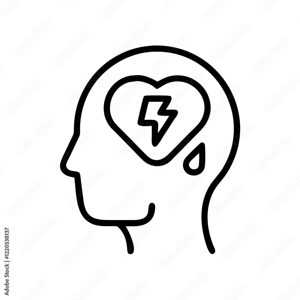 Mental health icon with heart and lightning bolt in outline Mental health icon with heart and lightning bolt in outline
