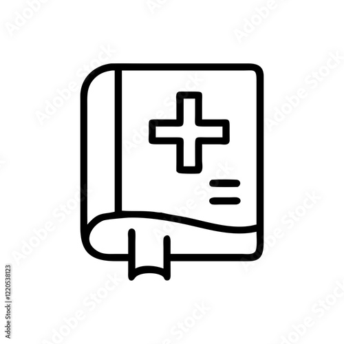  Medical book icon with cross in black outline style