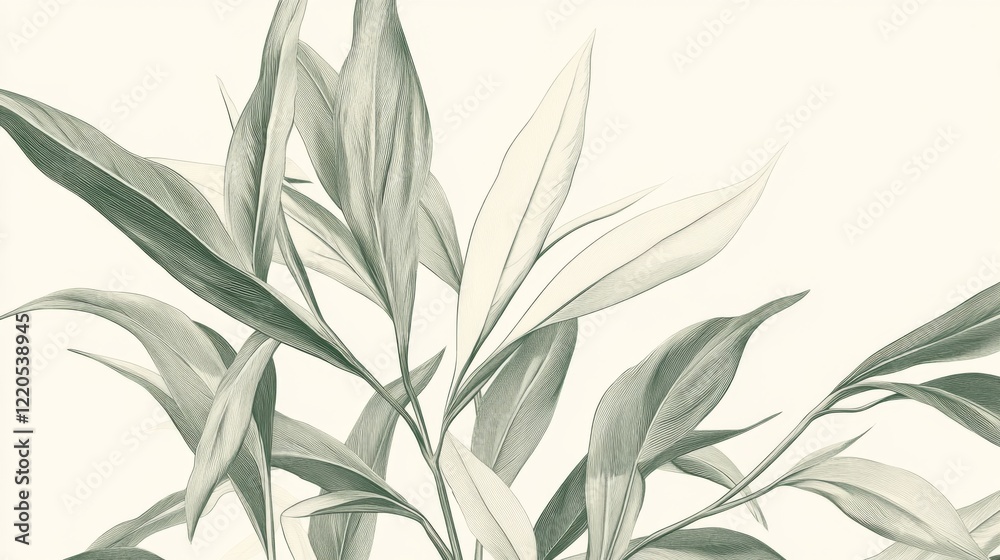 Fototapeta premium Elegant sage green leaves on white background.