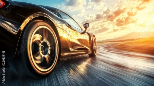 Dynamic Car in Motion Against a Rural Landscape