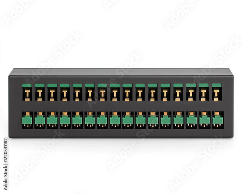 A compact terminal block with multiple connection points, designed for efficient wiring in electrical applications.