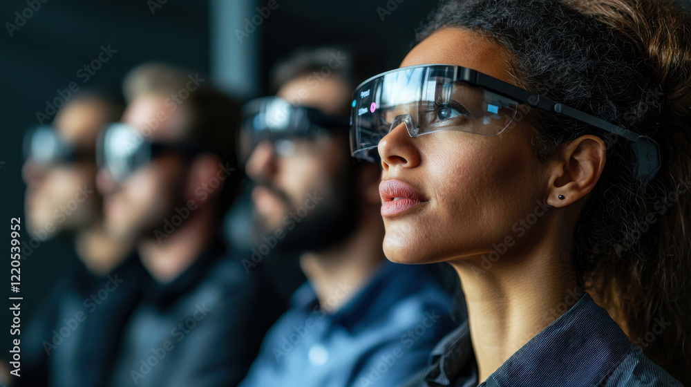 Marketer using wearable technology in modern office setting, focused and engaged. atmosphere is innovative and collaborative Marketer using wearable technology in modern office setting, focused and engaged. atmosphere is innovative and collaborative