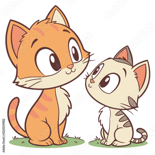 Cute cartoon cats, various breeds and colors, playful poses, big 